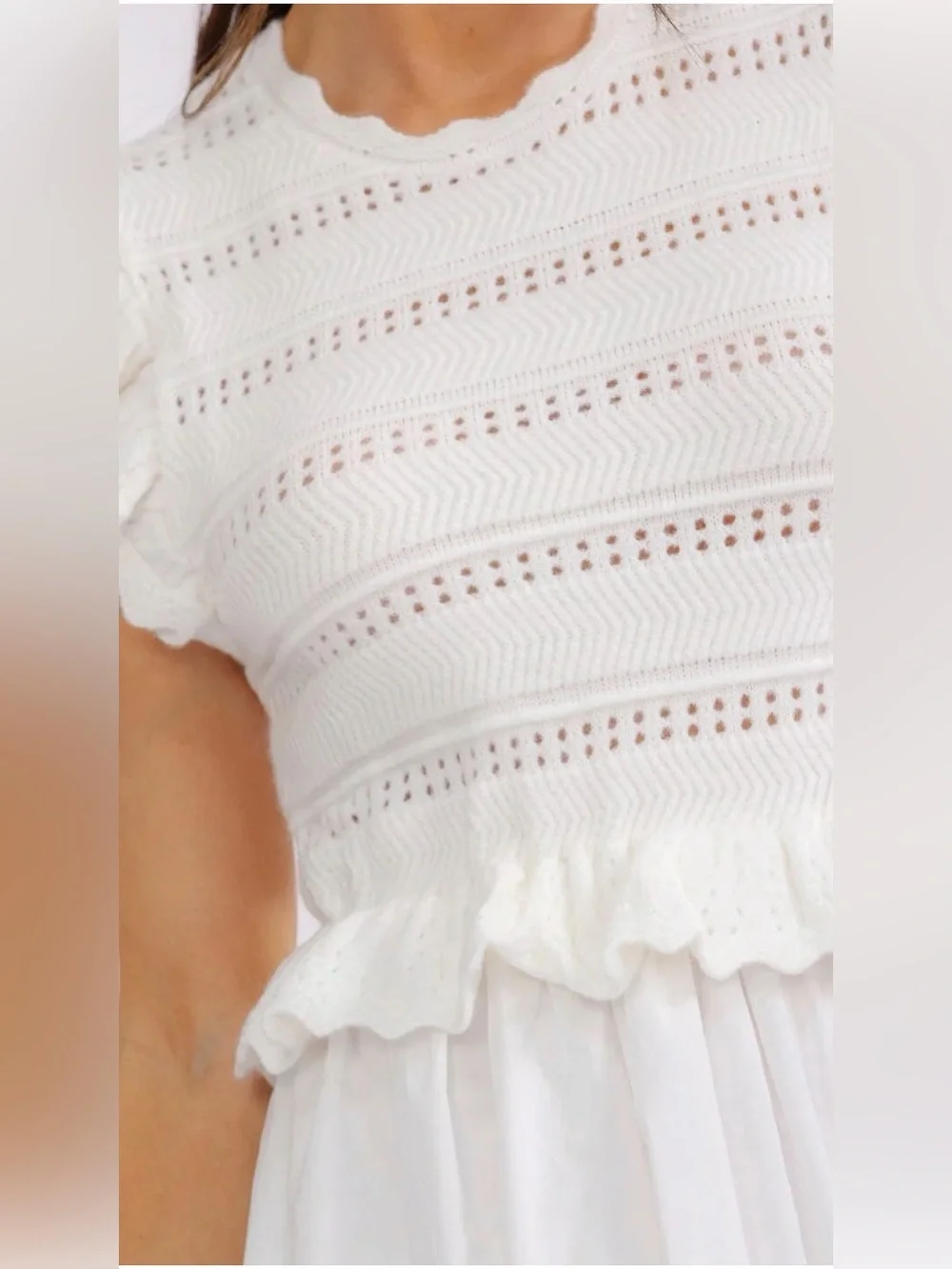 A602. Mable White Ruffled Sweater Top Midi Dress - Picture 4 of 4